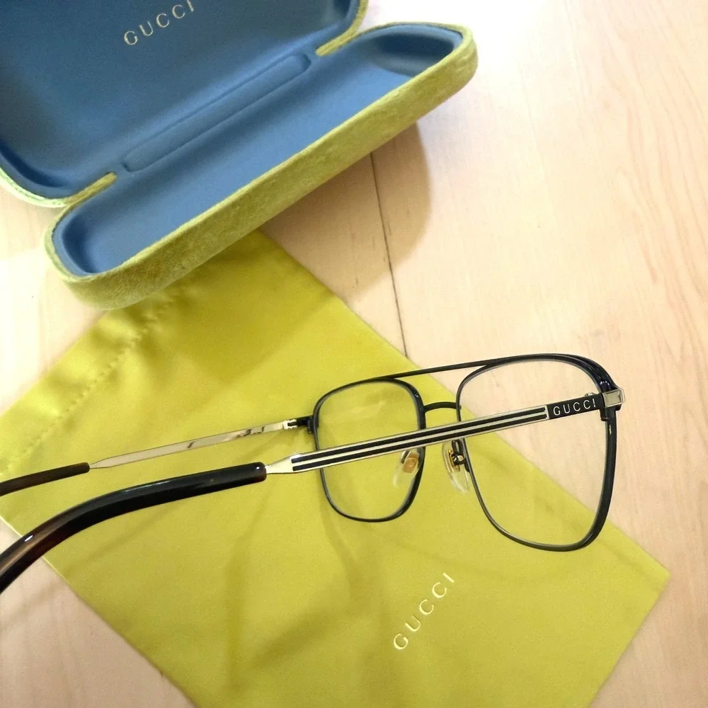 Gucci Men's Pilot Eyeglasses Black Frame GG0833O Prescription Made in Italy